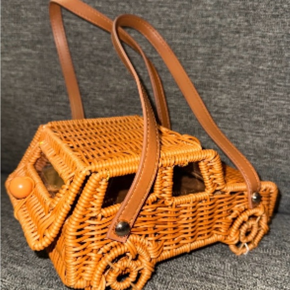 Tommy Bahama Woven Rattan Car Bag in Warm Tan - Picture 3 of 10